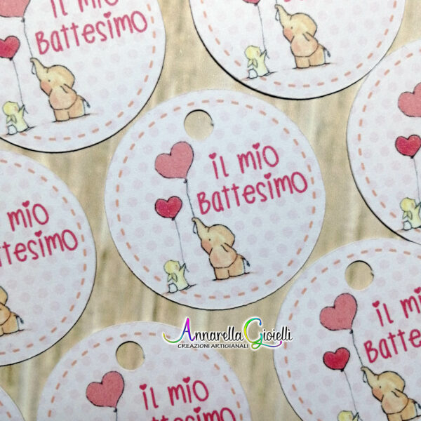 30 pezzi cartellini stampati, 30mm, etichette battesimo, nascita bambina, bimba,, elefante, etichette, bomboniere, jungla, orsetto (ELE-03-C-G) - immagine 3